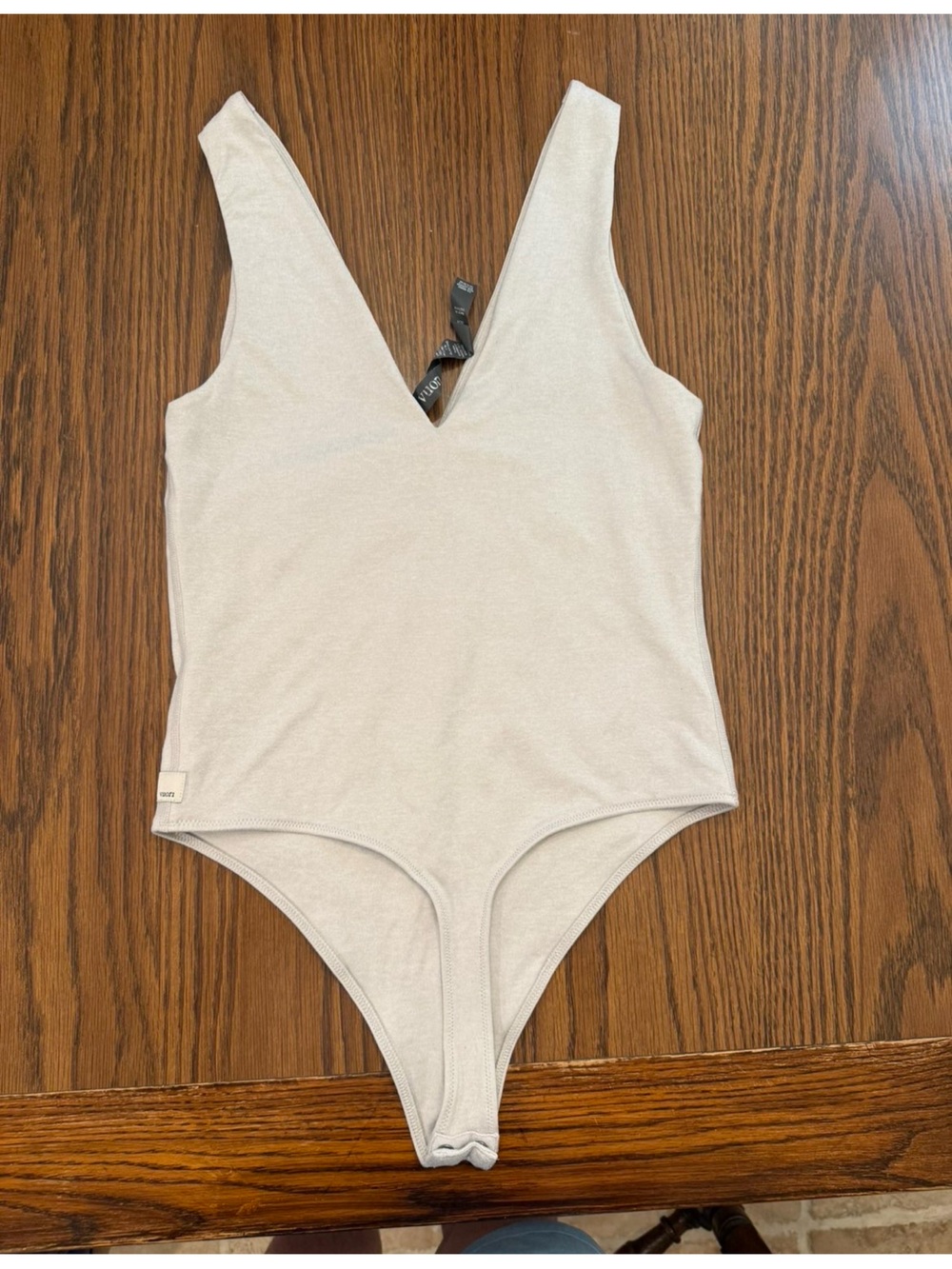 Vuori V-Neck Bodysuit in Light Beige